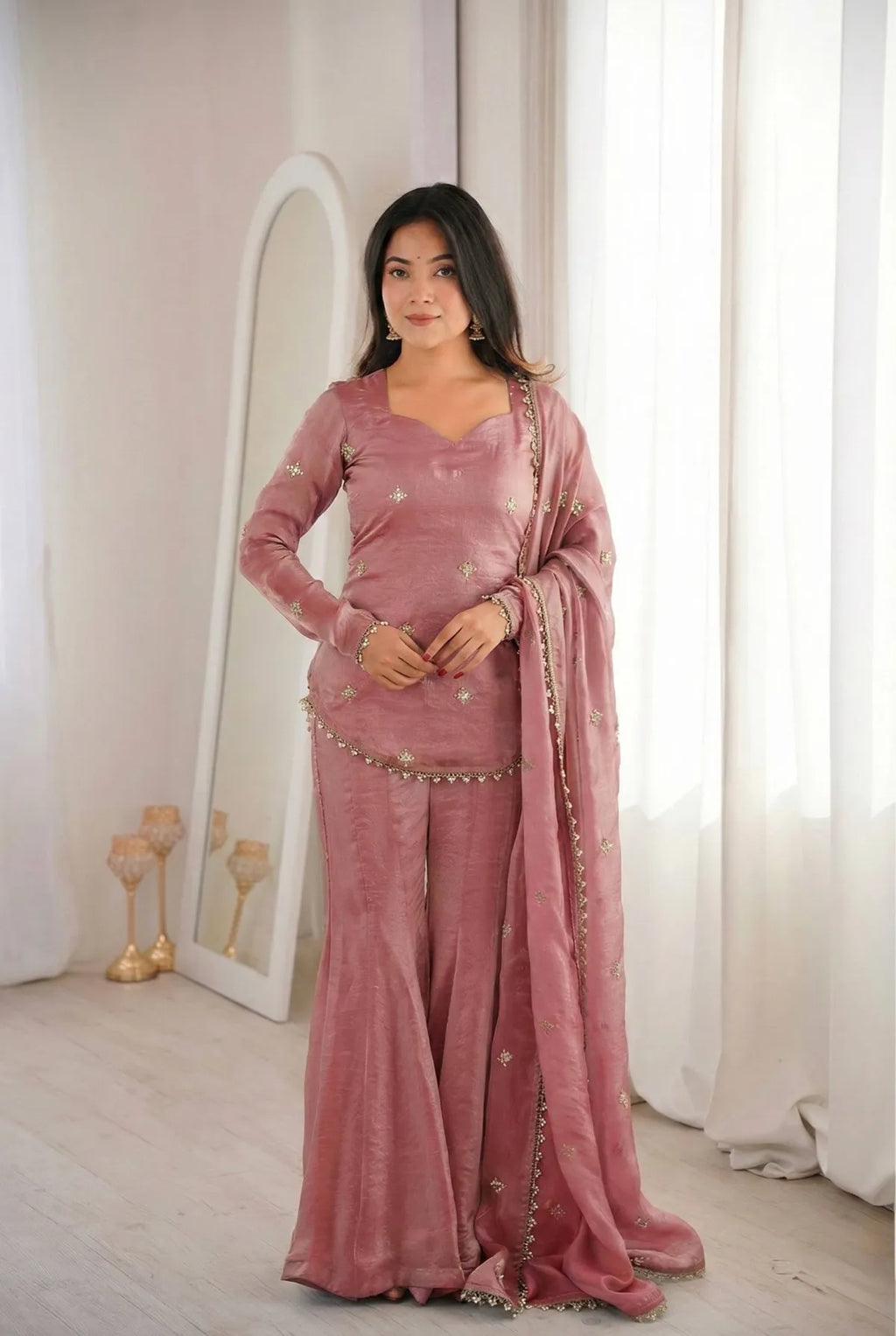 Premium Fendy Silk Sharara Suit Set with Dupatta for Women | Party, Wedding & Festive Wear