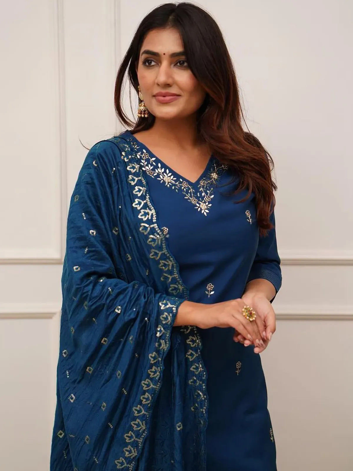 Cerulean Grace Embroidered Kurta Pant Dupatta Set for Women | Royal Blue Ethnic Suit Set