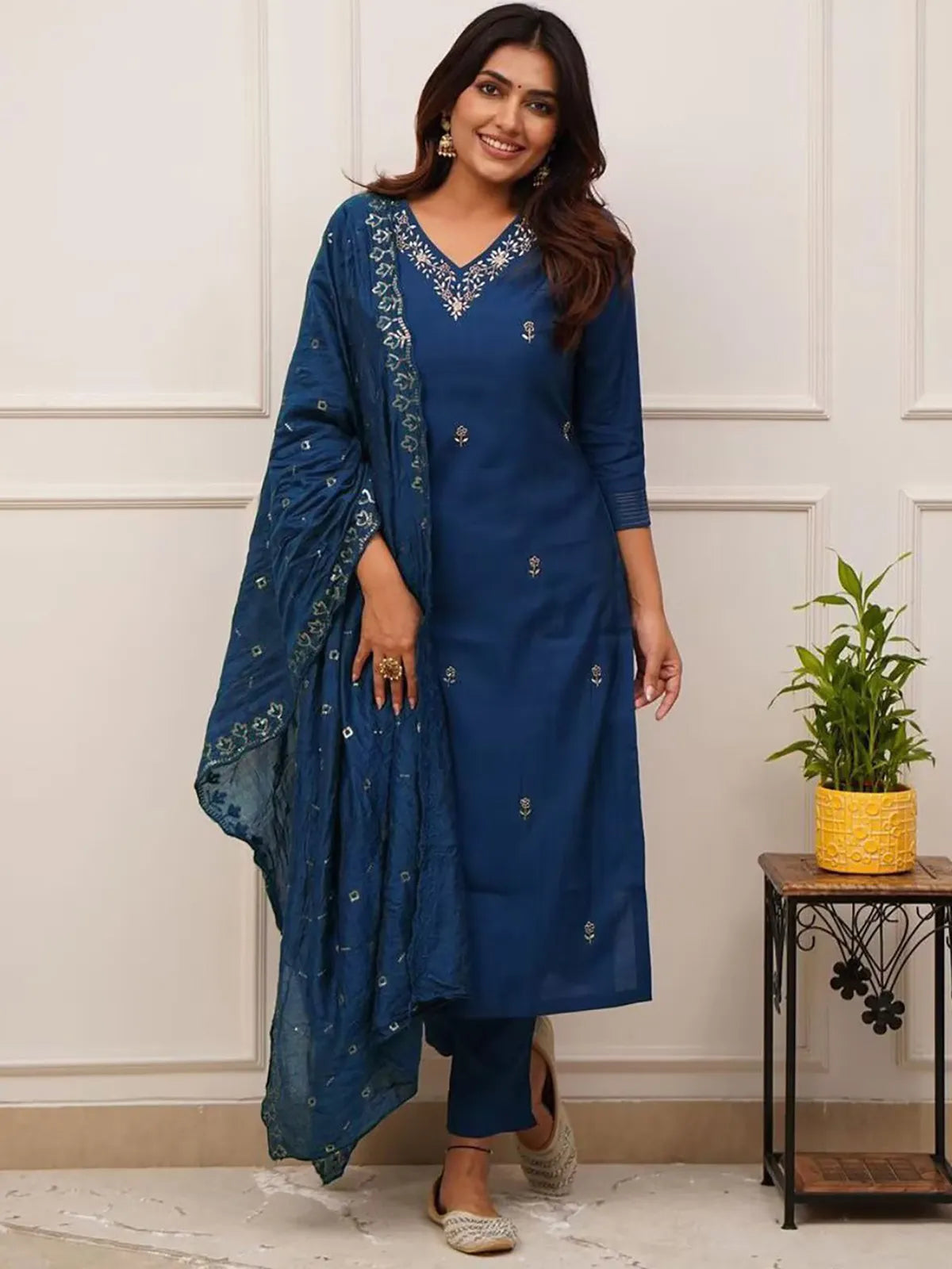 Cerulean Grace Embroidered Kurta Pant Dupatta Set for Women | Royal Blue Ethnic Suit Set