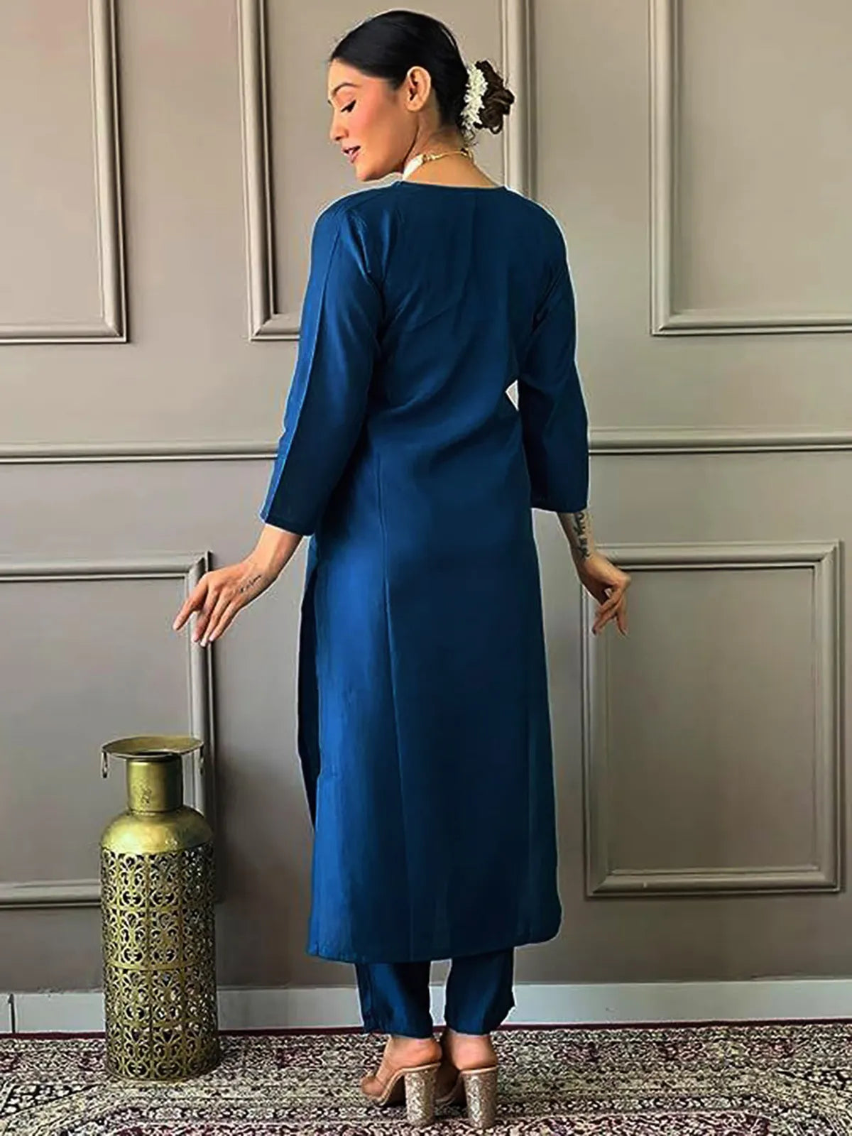 Cerulean Grace Embroidered Kurta Pant Dupatta Set for Women | Royal Blue Ethnic Suit Set