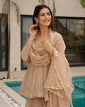 Champagne Beige Mukesh Work Peplum Palazzo Set with Dupatta