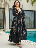 Classic Black Rayon Printed Anarkali Kurta Pant Set with Printed Dupatta