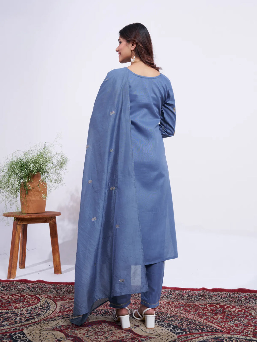 Lavender Elegance Embroidered Rayon Kurta Pant & Dupatta Set