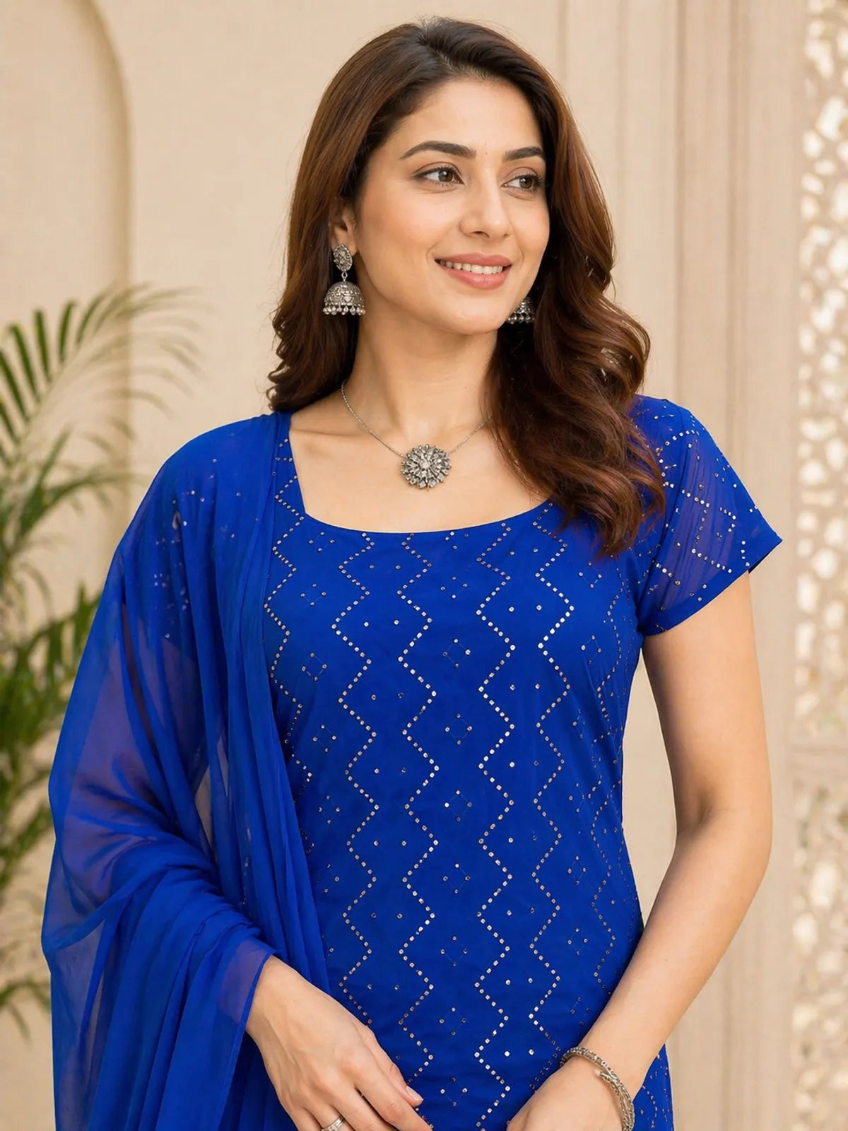 Designer Faux Georgette Boot Cut Suit Set with Dupatta