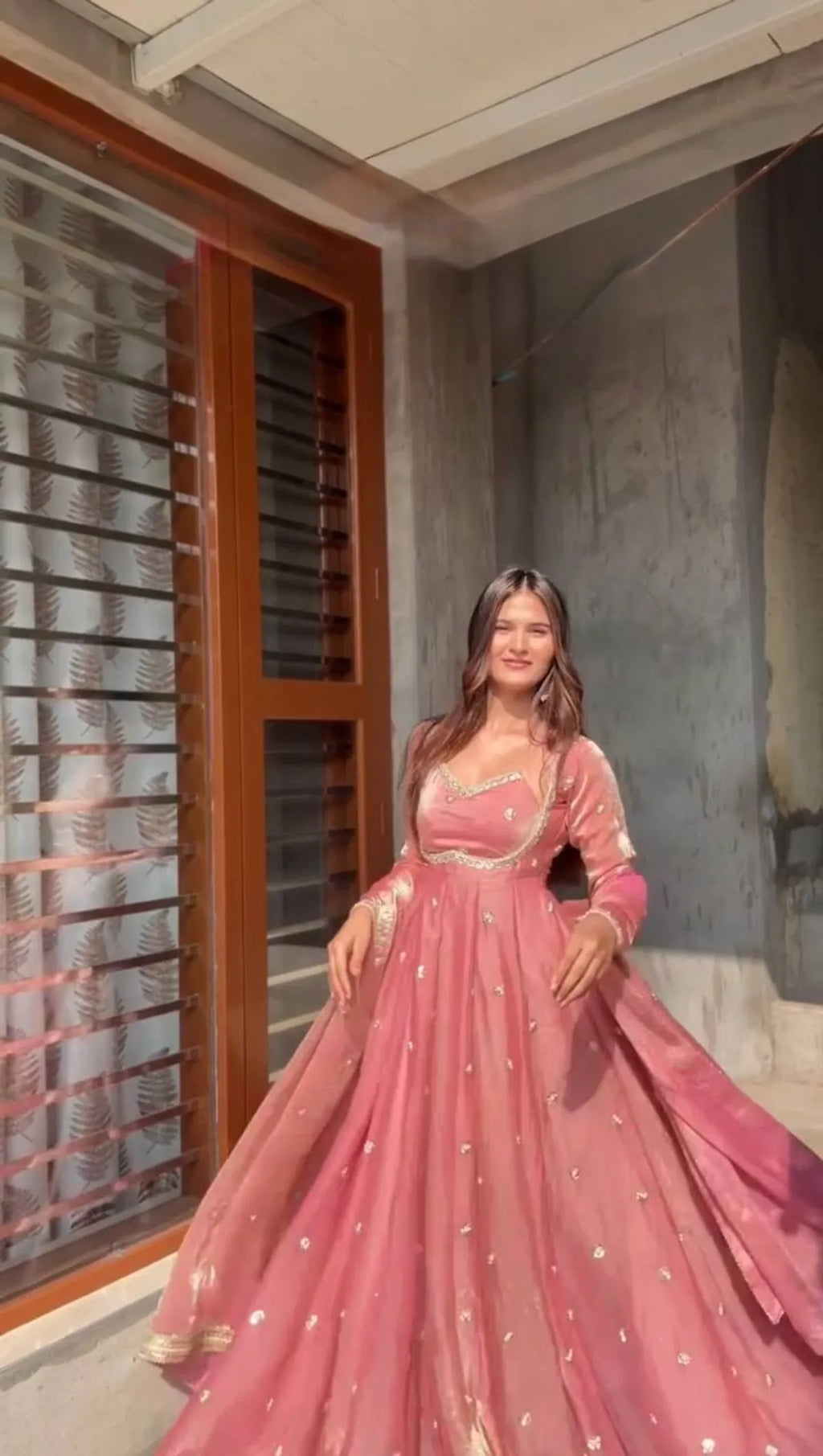Dusty Rose Anarkali Suit Set with Dupatta | Embroidered Ethnic Wear for Women | Party, Wedding & Festive Collection