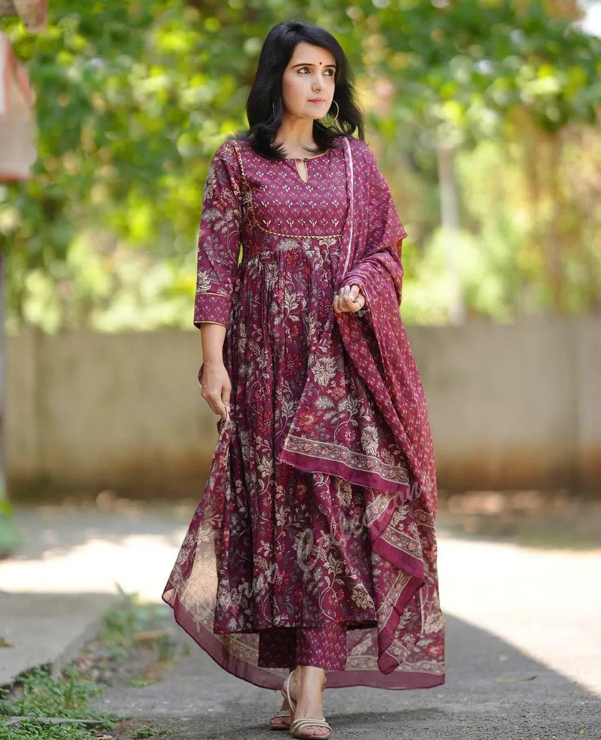 Women's Maroon Rayon Printed Kurti Pant & Dupatta Set | Elegant Ethnic 3 Piece Suit Set