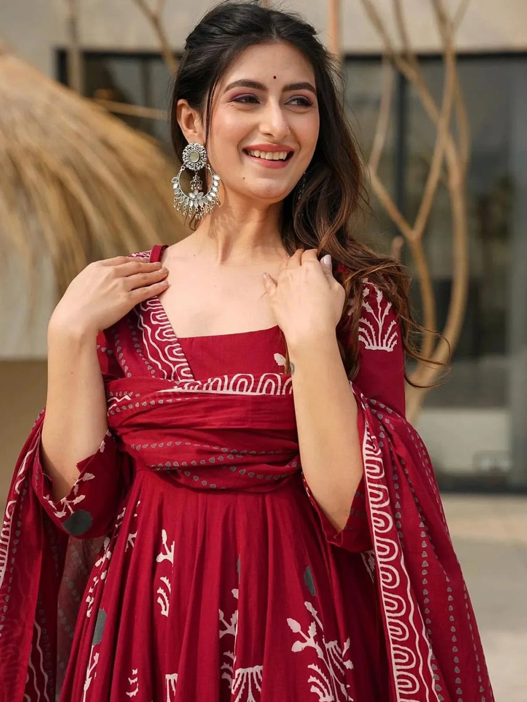Classic Black Rayon Printed Anarkali Kurta Pant Set with Printed Dupatta