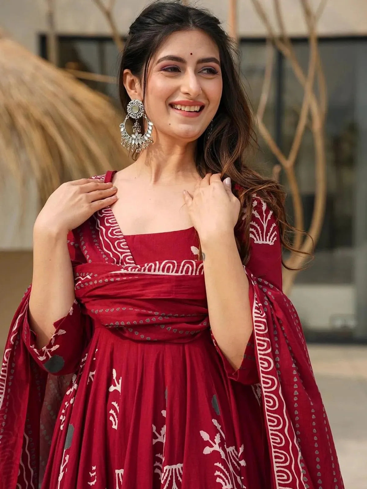 Classic Black Rayon Printed Anarkali Kurta Pant Set with Printed Dupatta