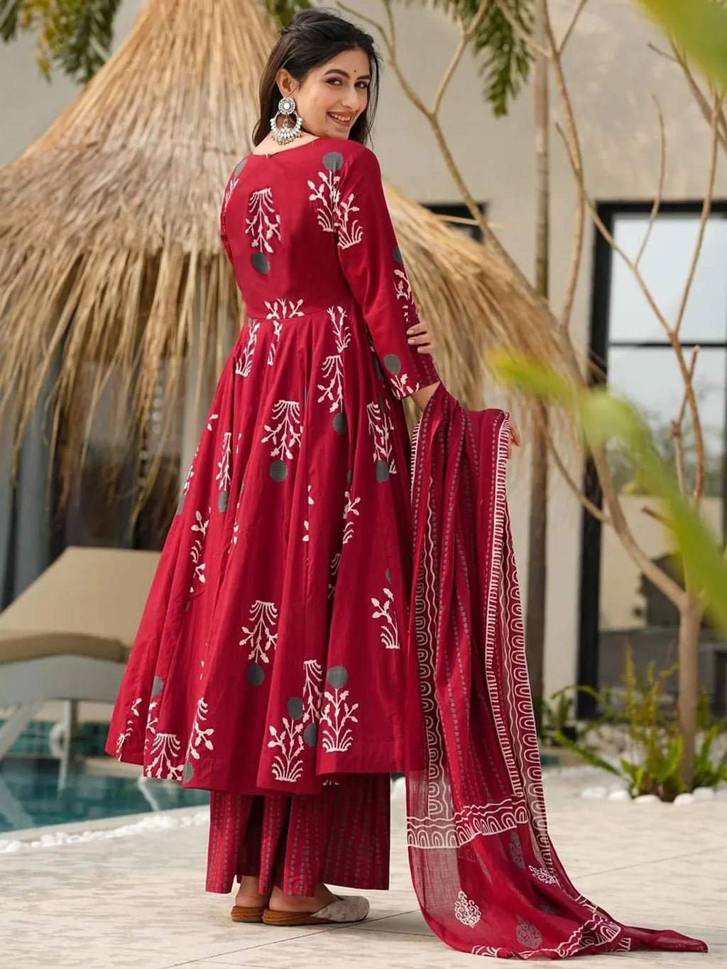 Classic Black Rayon Printed Anarkali Kurta Pant Set with Printed Dupatta