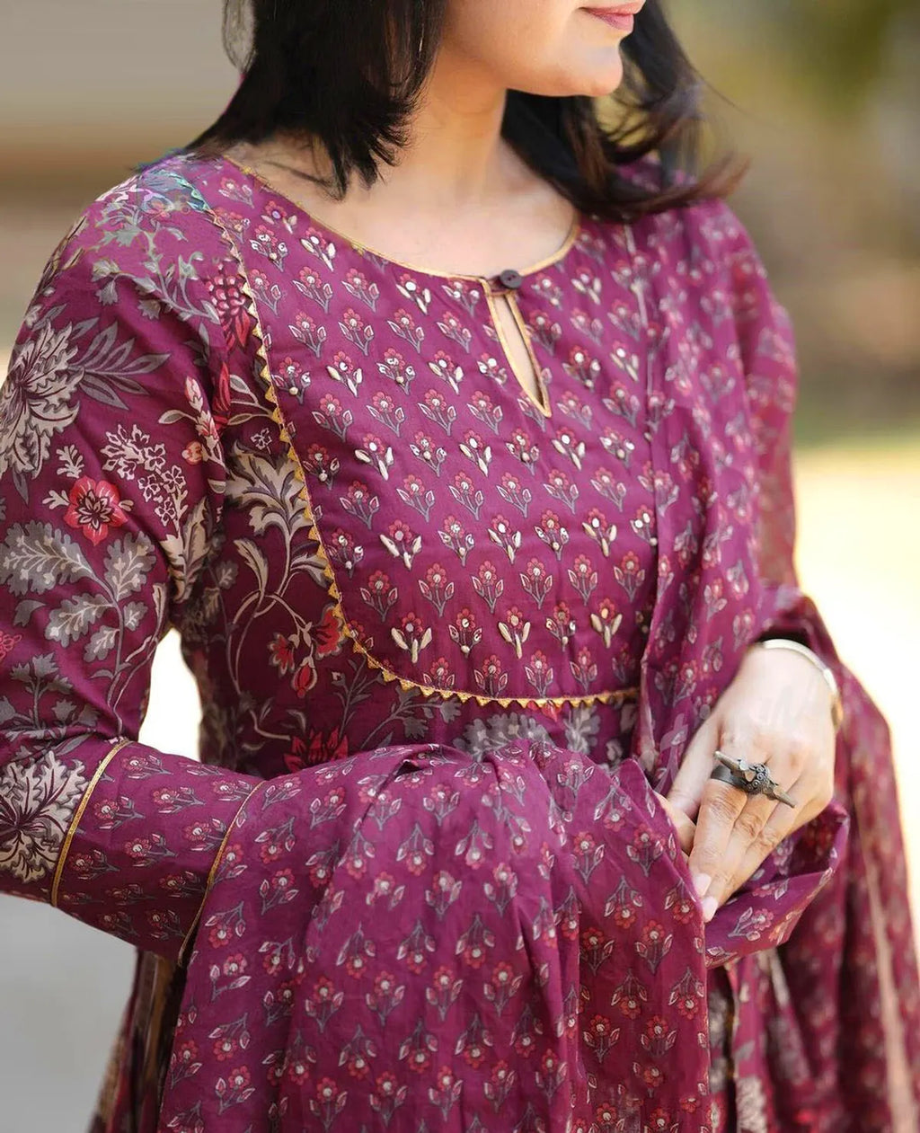 Women's Maroon Rayon Printed Kurti Pant & Dupatta Set | Elegant Ethnic 3 Piece Suit Set