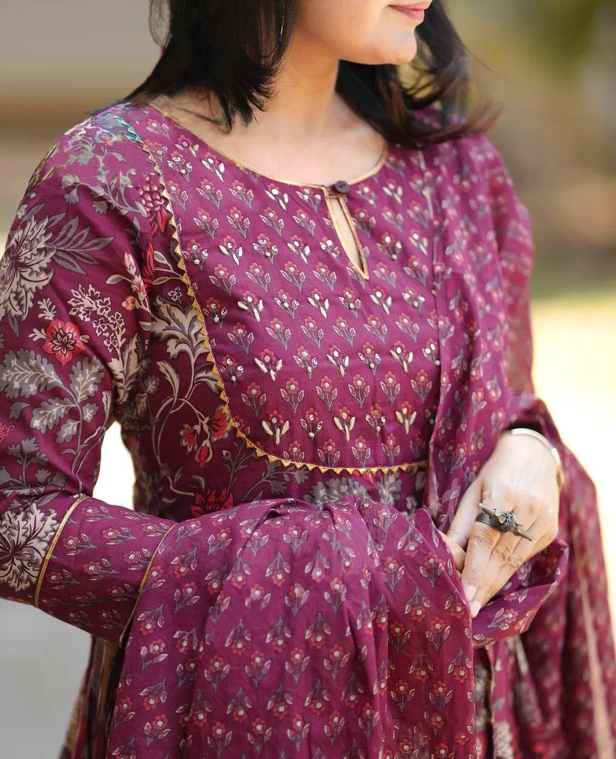 Women's Maroon Rayon Printed Kurti Pant & Dupatta Set | Elegant Ethnic 3 Piece Suit Set