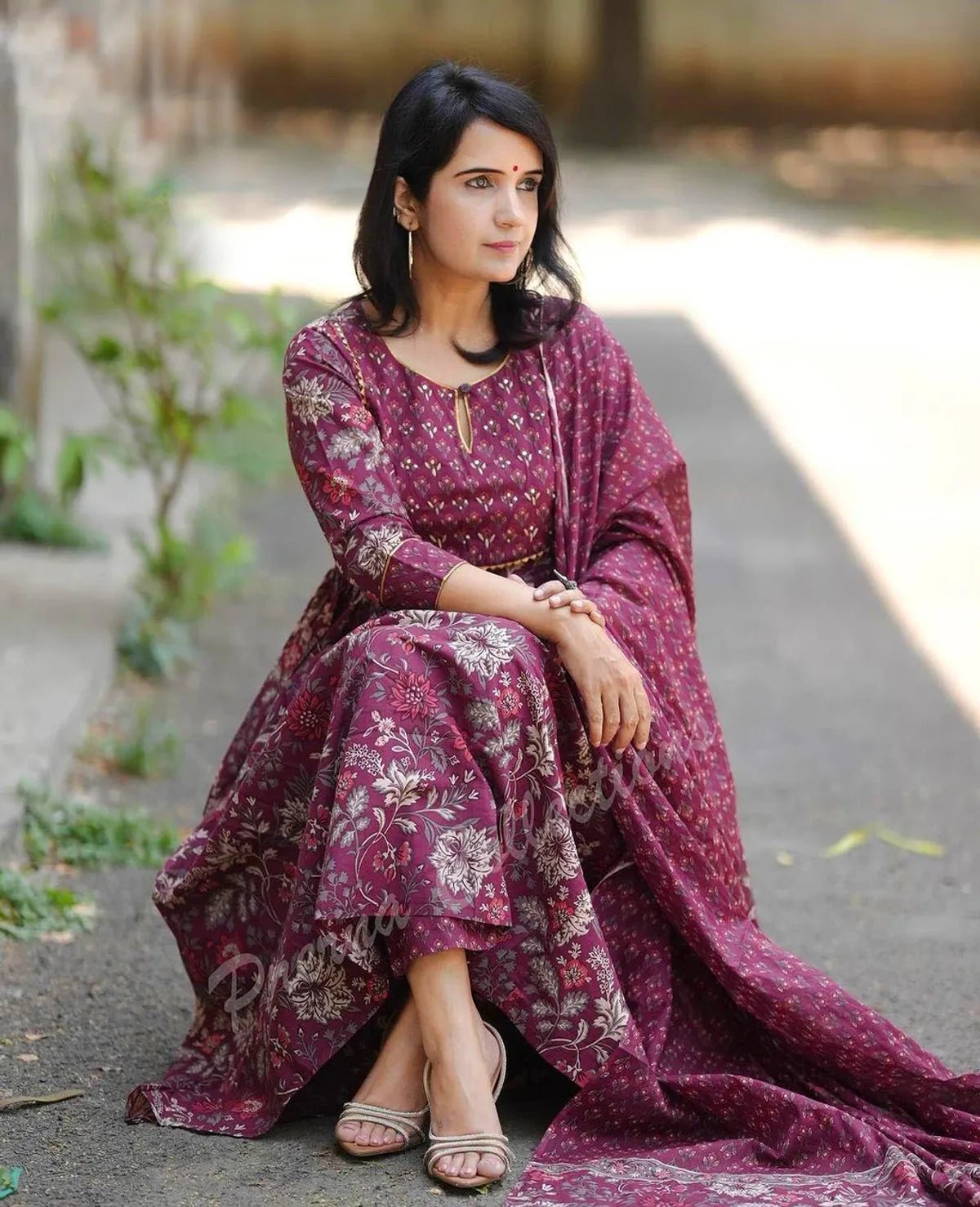 Women's Maroon Rayon Printed Kurti Pant & Dupatta Set | Elegant Ethnic 3 Piece Suit Set