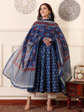 Elegant Morpich Rayon Printed Kurta Pant Dupatta Set for Women | Ethnic Blue Suit Set