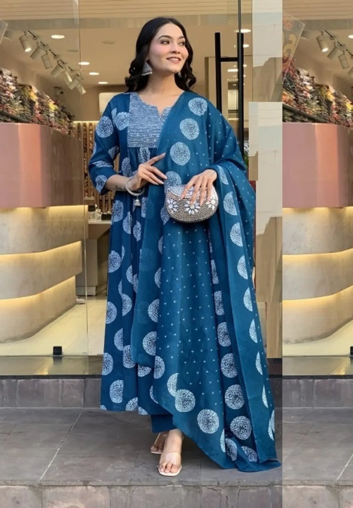 Elegant Morpich Printed Rayon Kurta Pant & Dupatta Set