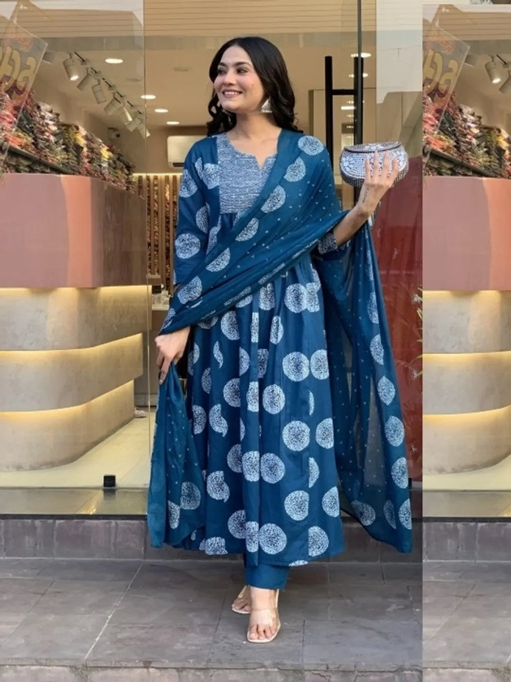 Elegant Morpich Printed Rayon Kurta Pant & Dupatta Set