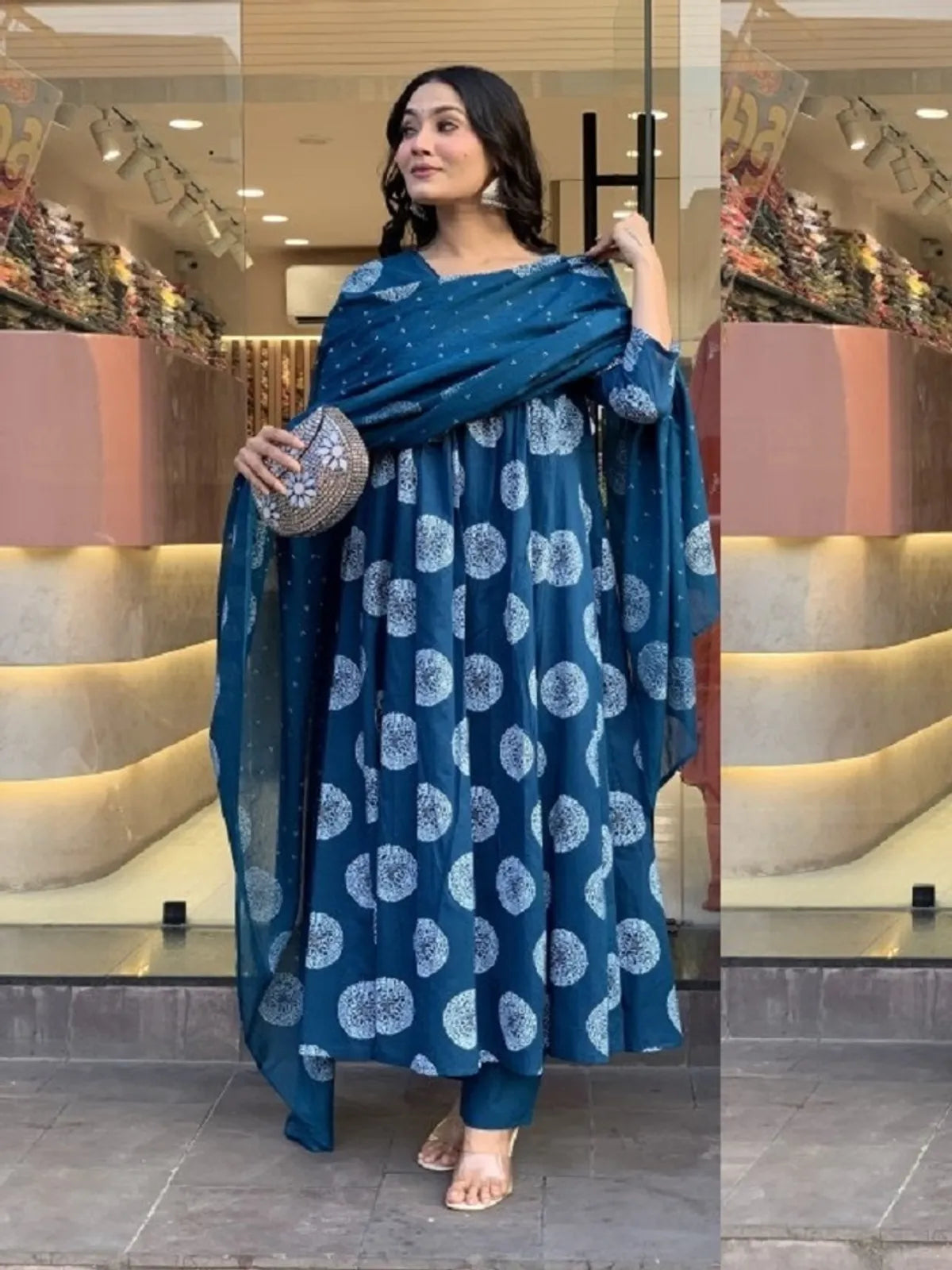 Elegant Morpich Printed Rayon Kurta Pant & Dupatta Set