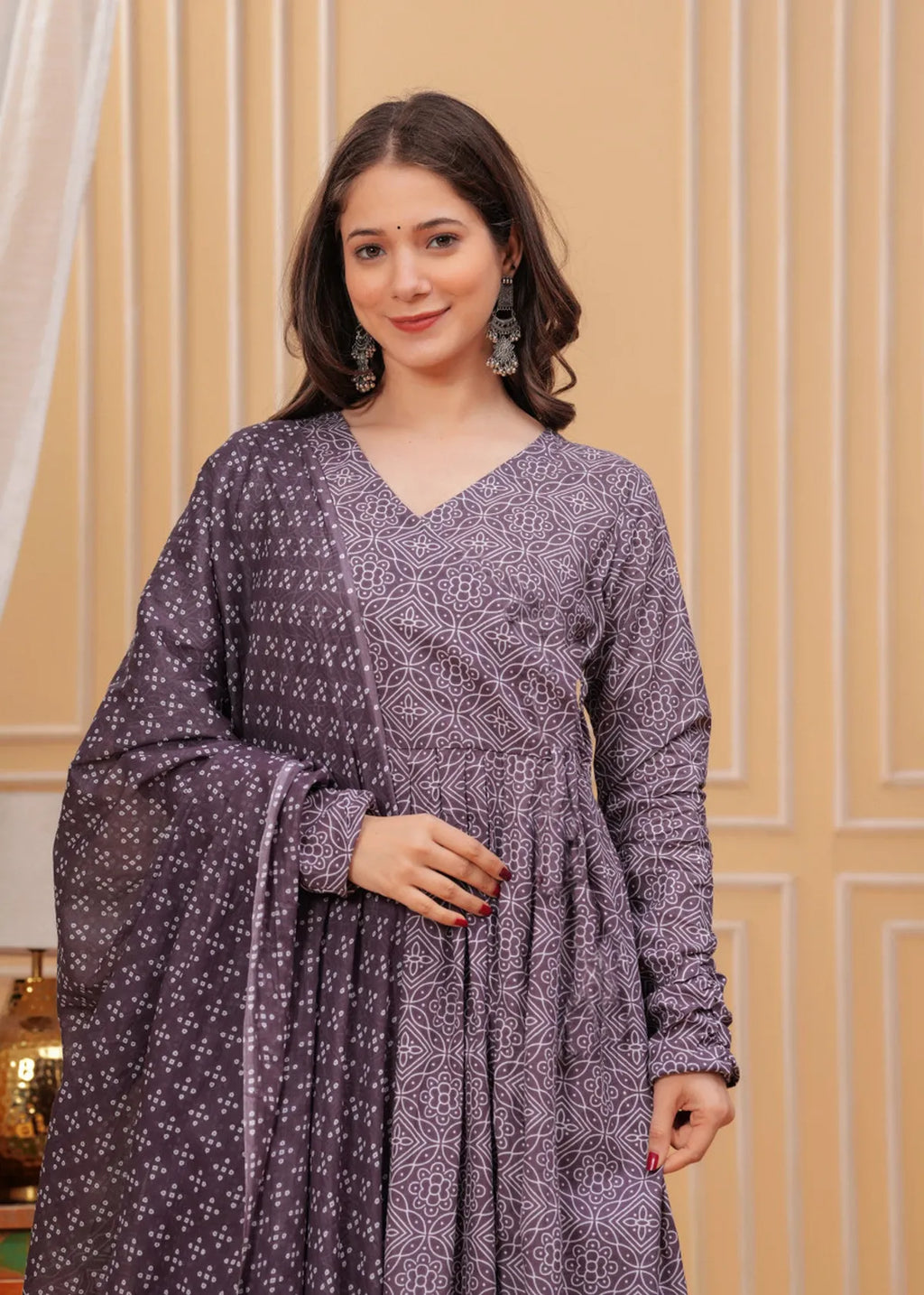 Women's Purple Rayon Printed Kurti Pant & Dupatta Set | Ethnic 3 Piece Suit Set