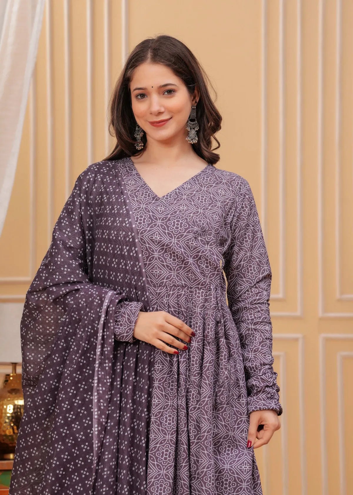 Women's Purple Rayon Printed Kurti Pant & Dupatta Set | Ethnic 3 Piece Suit Set