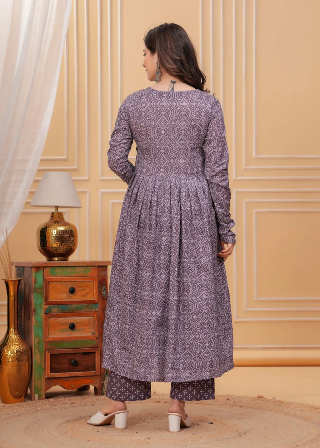 Women's Purple Rayon Printed Kurti Pant & Dupatta Set | Ethnic 3 Piece Suit Set