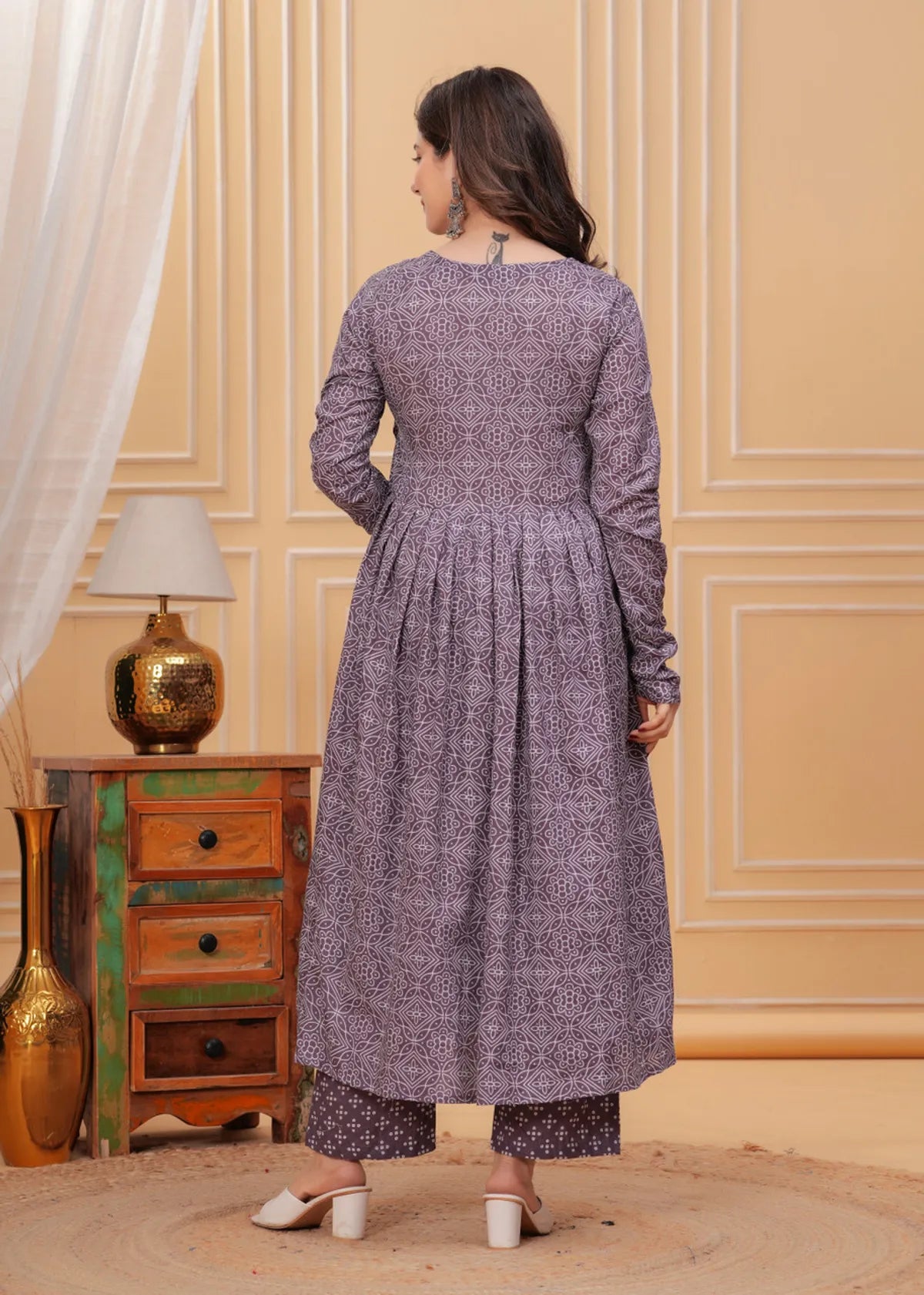 Women's Purple Rayon Printed Kurti Pant & Dupatta Set | Ethnic 3 Piece Suit Set