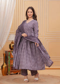 Women's Purple Rayon Printed Kurti Pant & Dupatta Set | Ethnic 3 Piece Suit Set