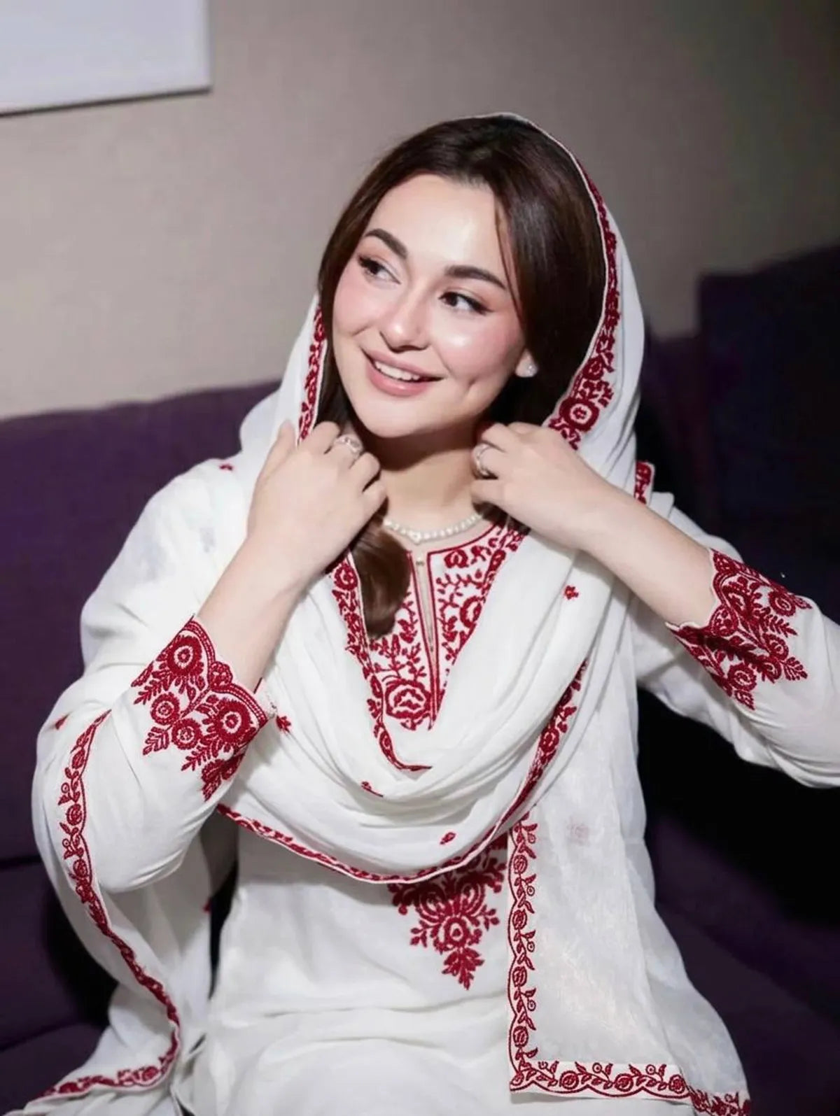 Elegant White Rayon Cotton Embroidered Farshi Suit Set with Dupatta