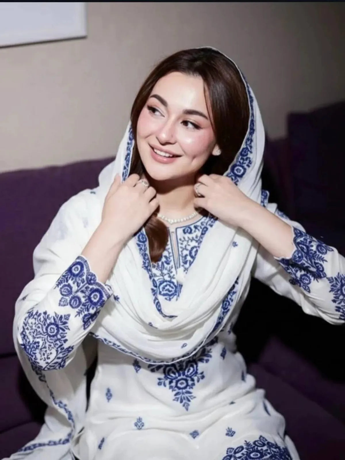 Elegant White Rayon Cotton Embroidered Farshi Suit Set with Dupatta