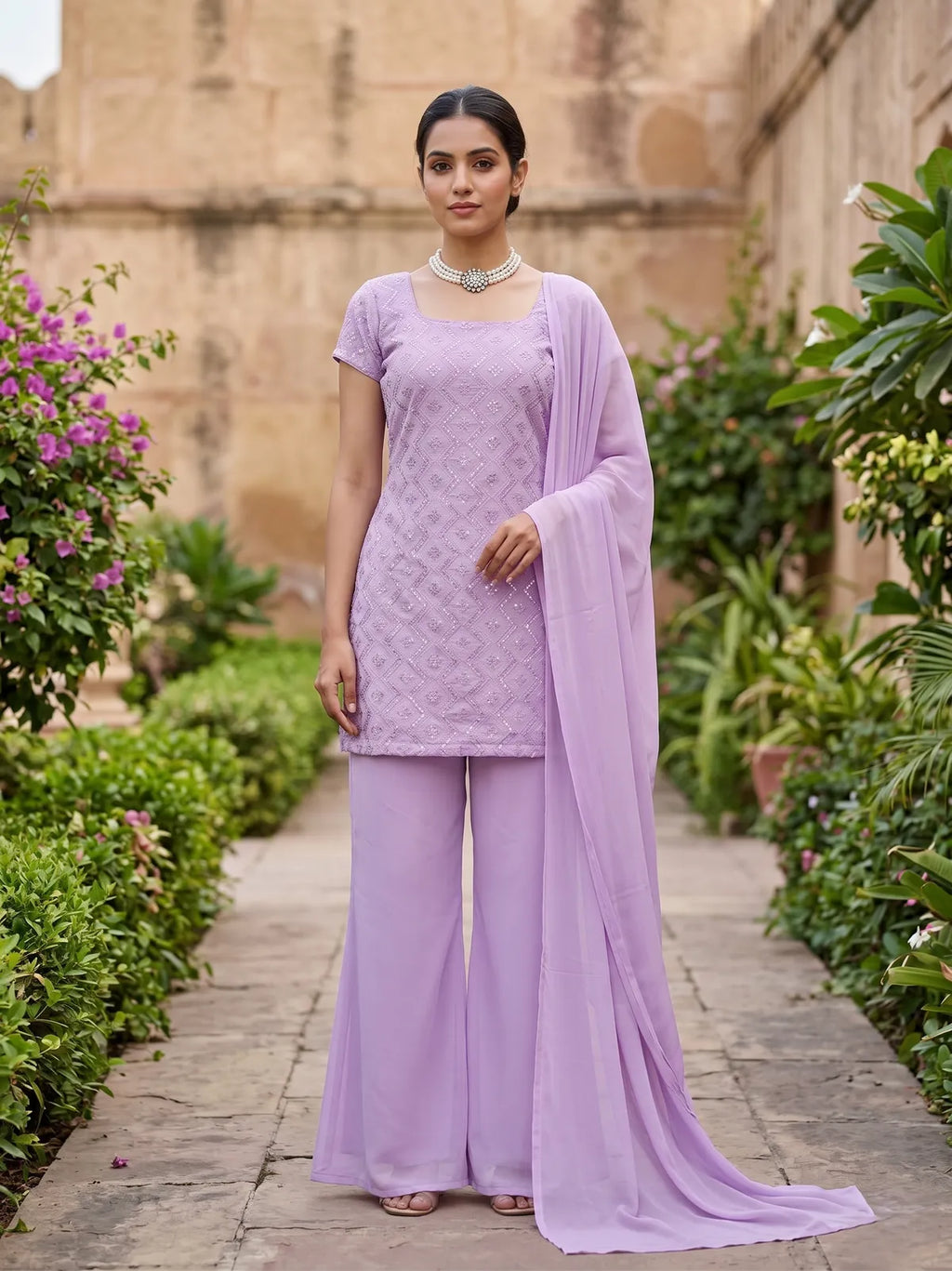 Designer Faux Georgette Boot Cut Suit Set with Dupatta