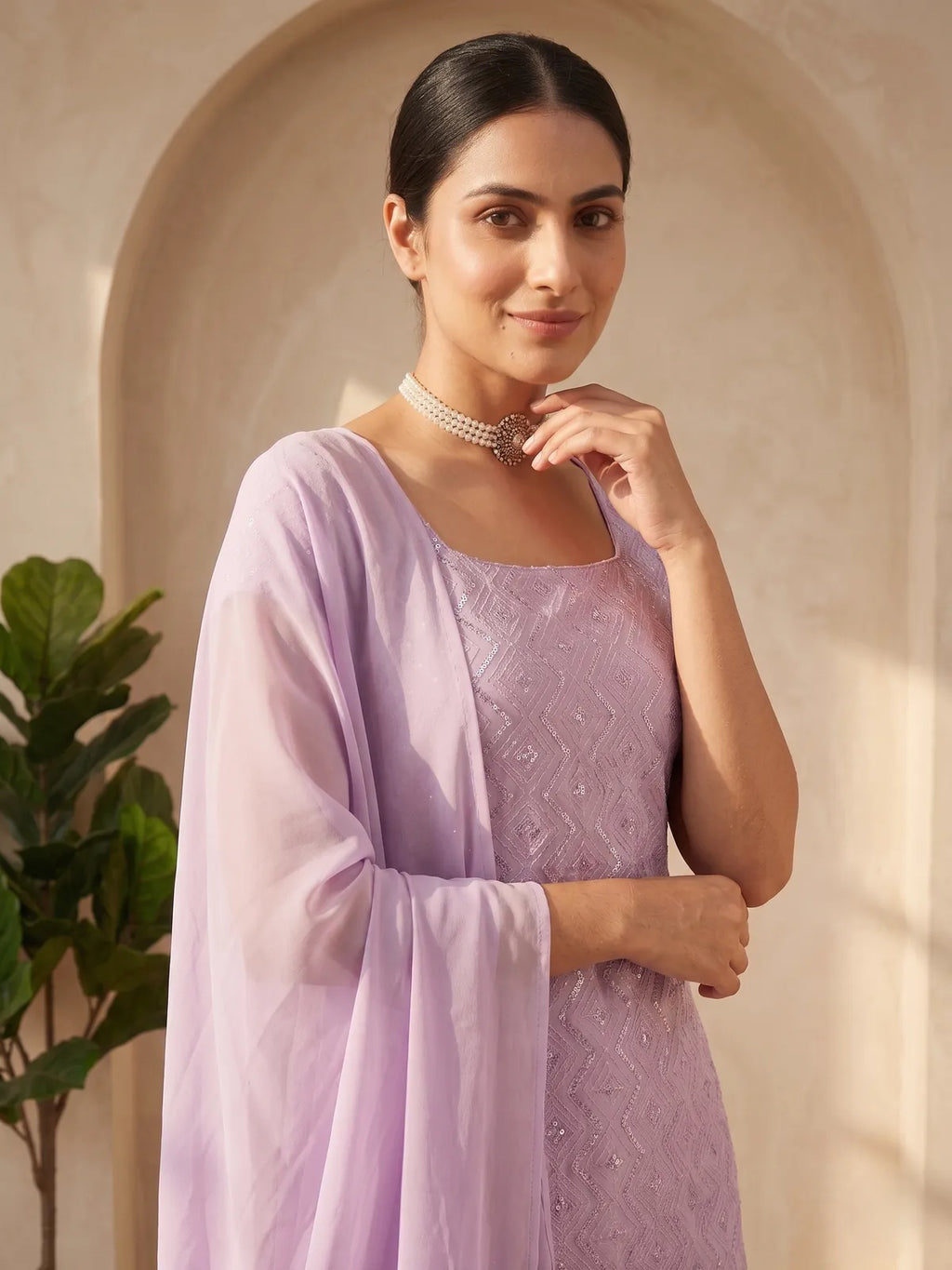 Designer Faux Georgette Boot Cut Suit Set with Dupatta