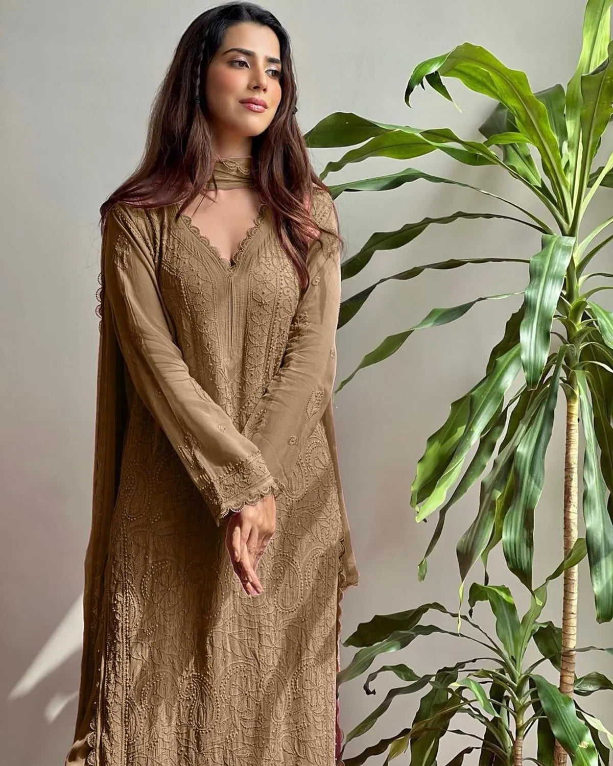 Chikankari Embroidered Anarkali Kurta Set with Dupatta