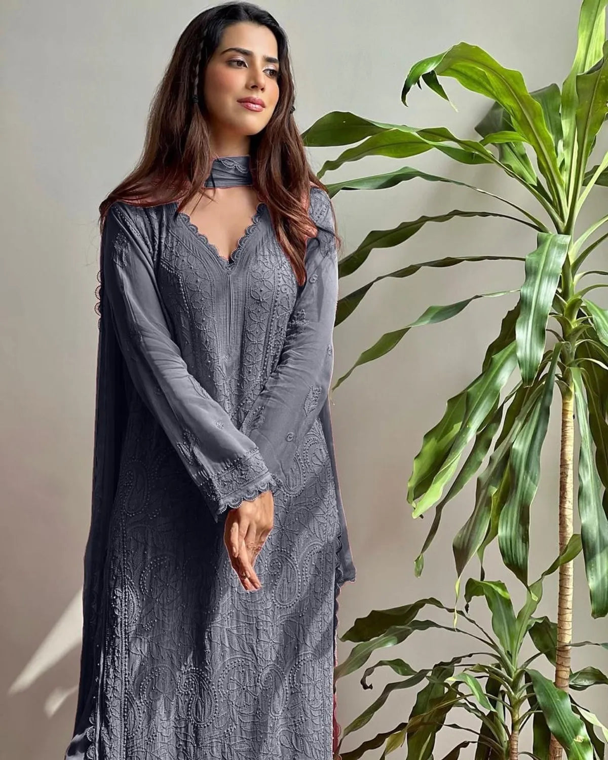 Chikankari Embroidered Anarkali Kurta Set with Dupatta