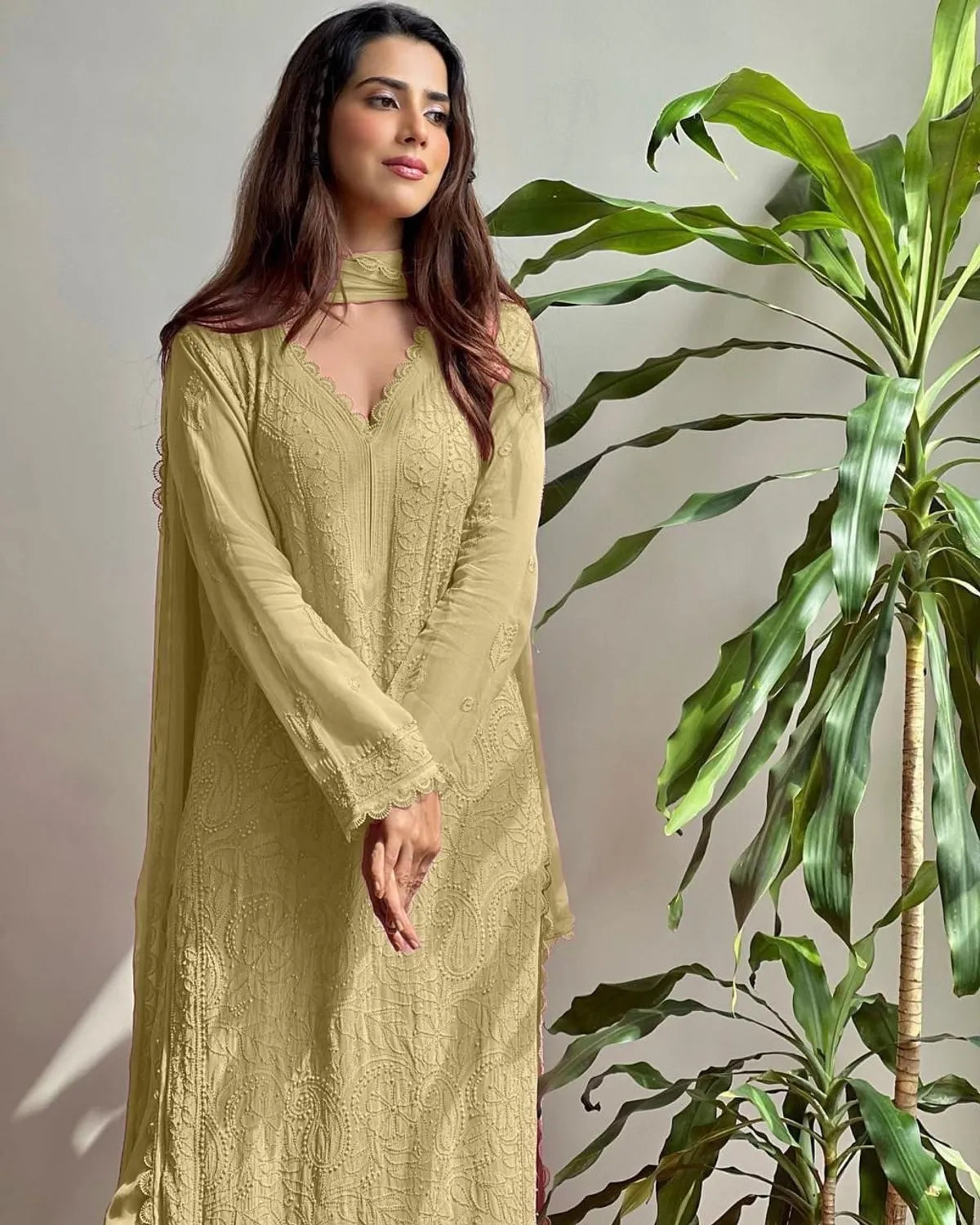 Chikankari Embroidered Anarkali Kurta Set with Dupatta