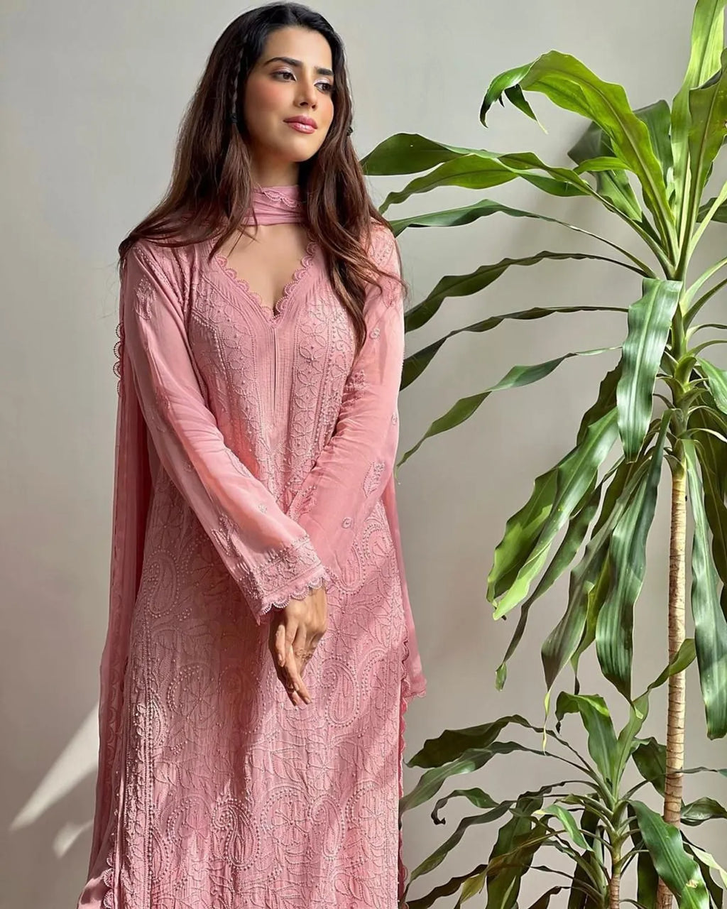 Chikankari Embroidered Anarkali Kurta Set with Dupatta