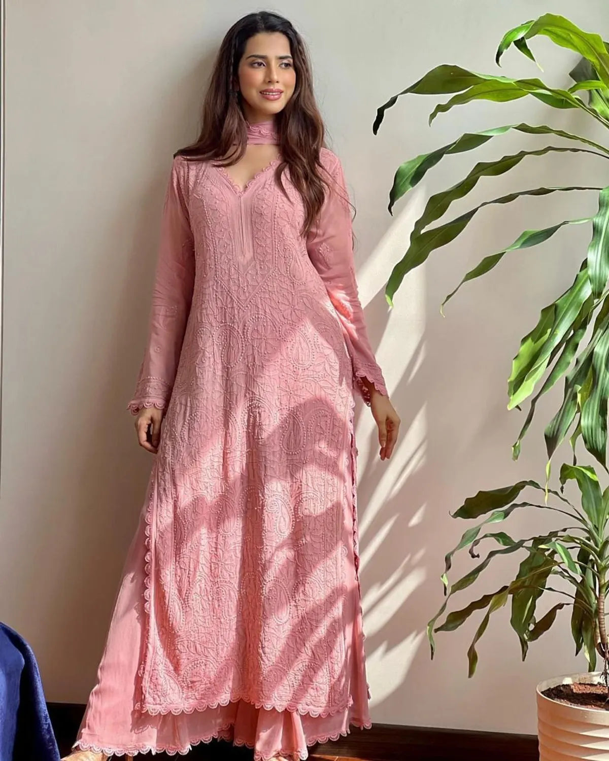 Chikankari Embroidered Anarkali Kurta Set with Dupatta