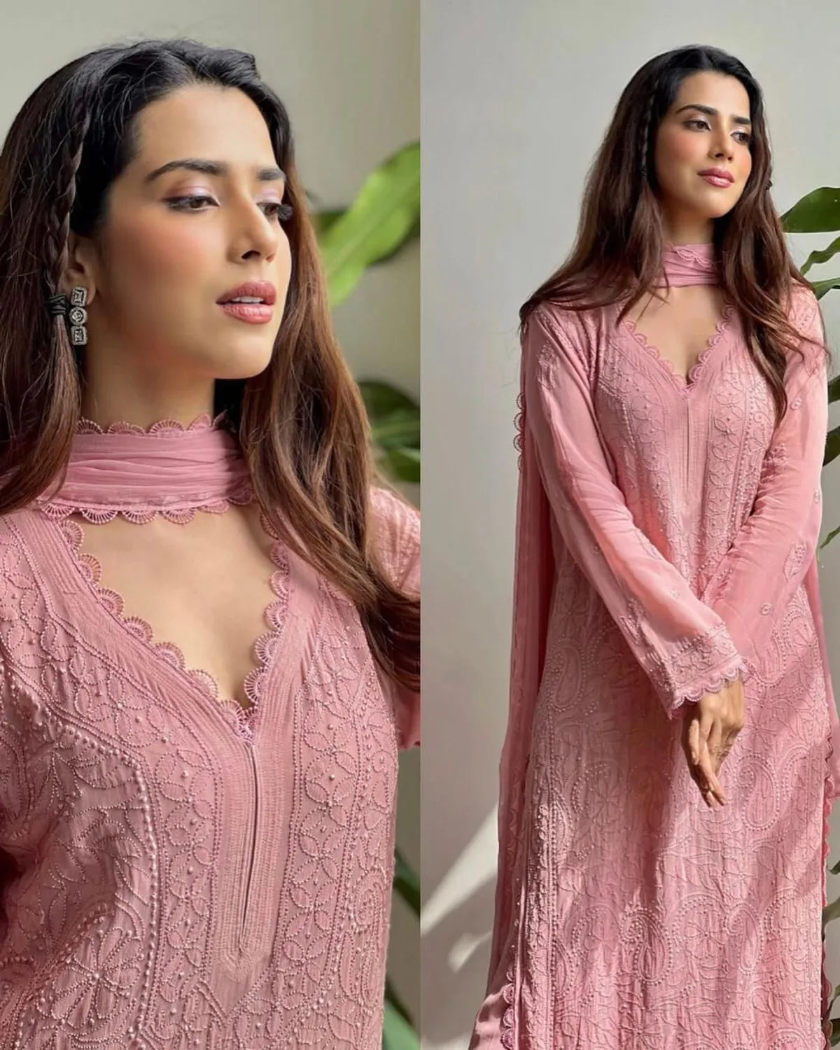 Postel Pink Georgett chikankari Kurta