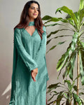 Pastel Teal Georgette Chikankari Embroidered Kurta Pant & Dupatta Set for Women | Elegant Ethnic Wear