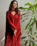 Red Georgette Chikankari Embroidery Kurta Pant Dupatta Set
