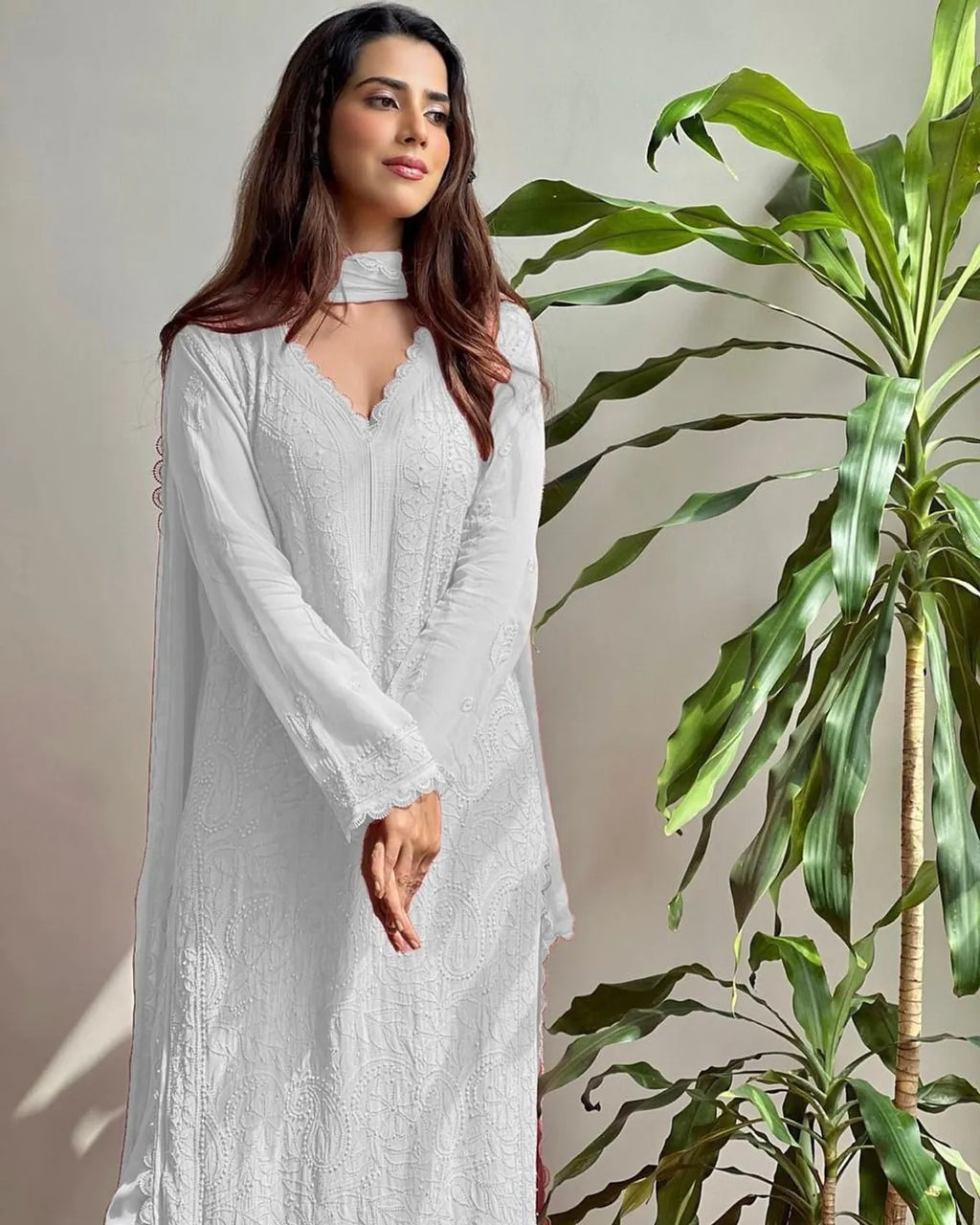 Chikankari Embroidered Anarkali Kurta Set with Dupatta