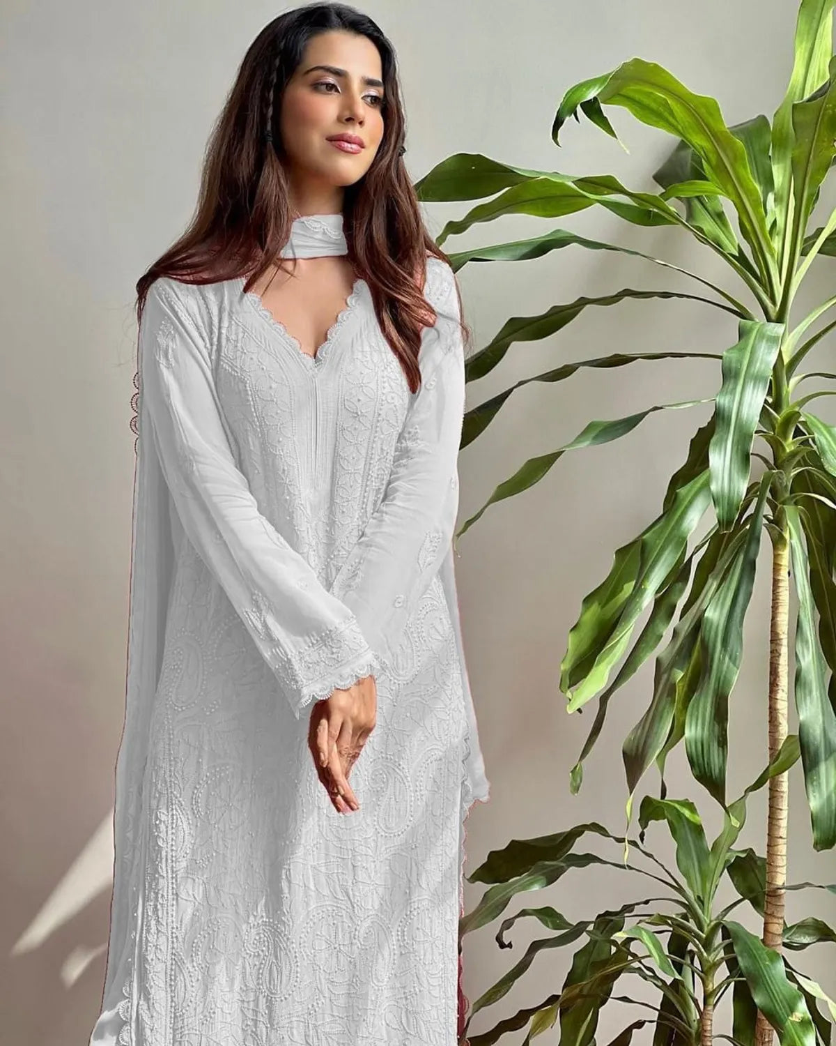 Chikankari Embroidered Anarkali Kurta Set with Dupatta