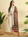 Ivory Khadi Cotton Thread Embroidered Kurta Set with Pant & Printed Dupatta