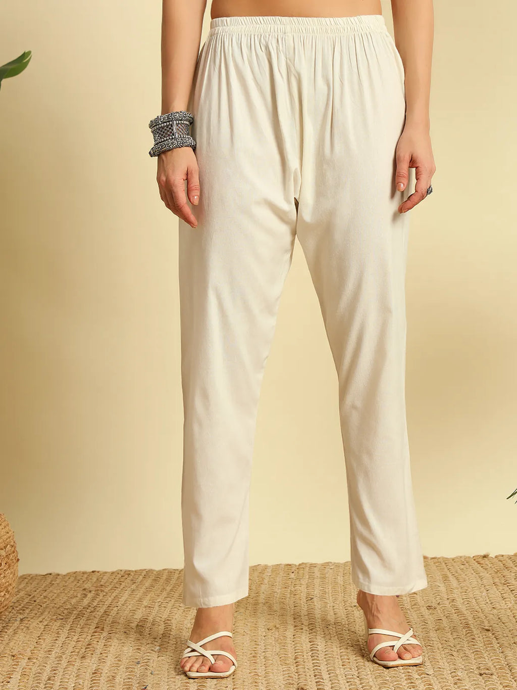 Ivory Khadi Cotton Thread Embroidered Kurta Set with Pant & Printed Dupatta