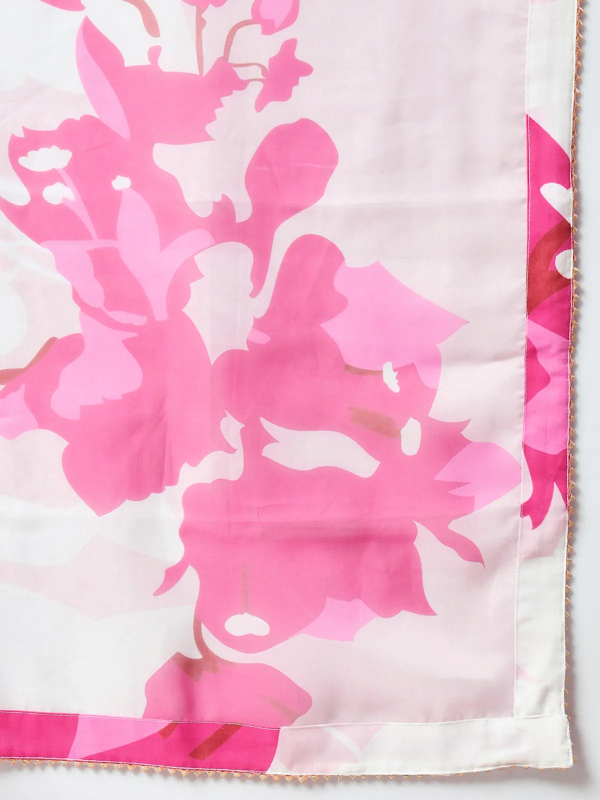 Blush Pink Muslin Floral Digital Print Kurta Set with Pant & Organza Dupatta