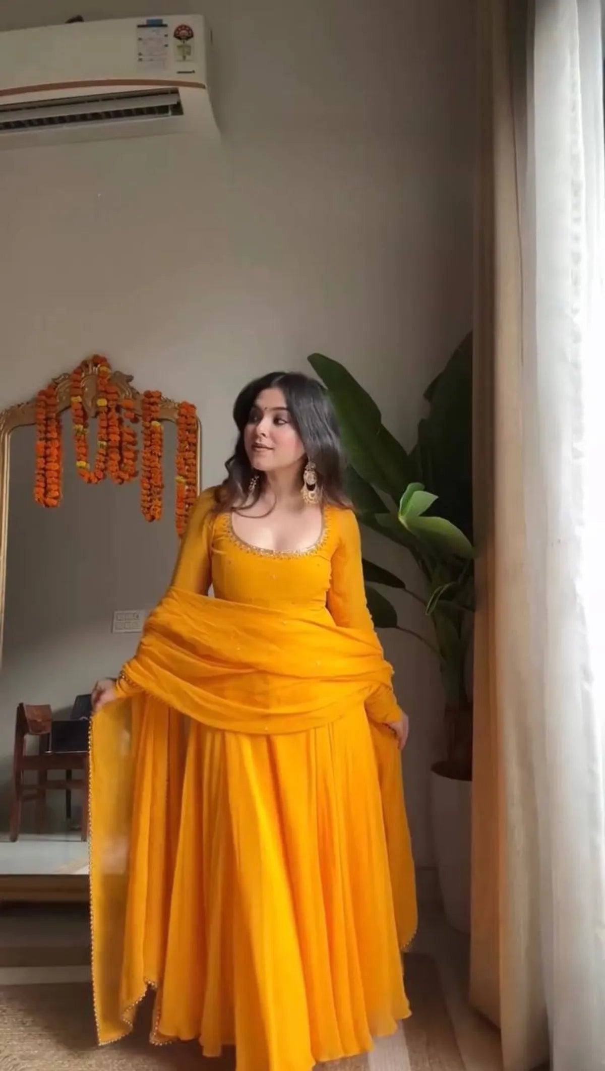 Mustard Yellow Pakistani Anarkali Sharara Suit with Dupatta for Women | Festive & Party Wear