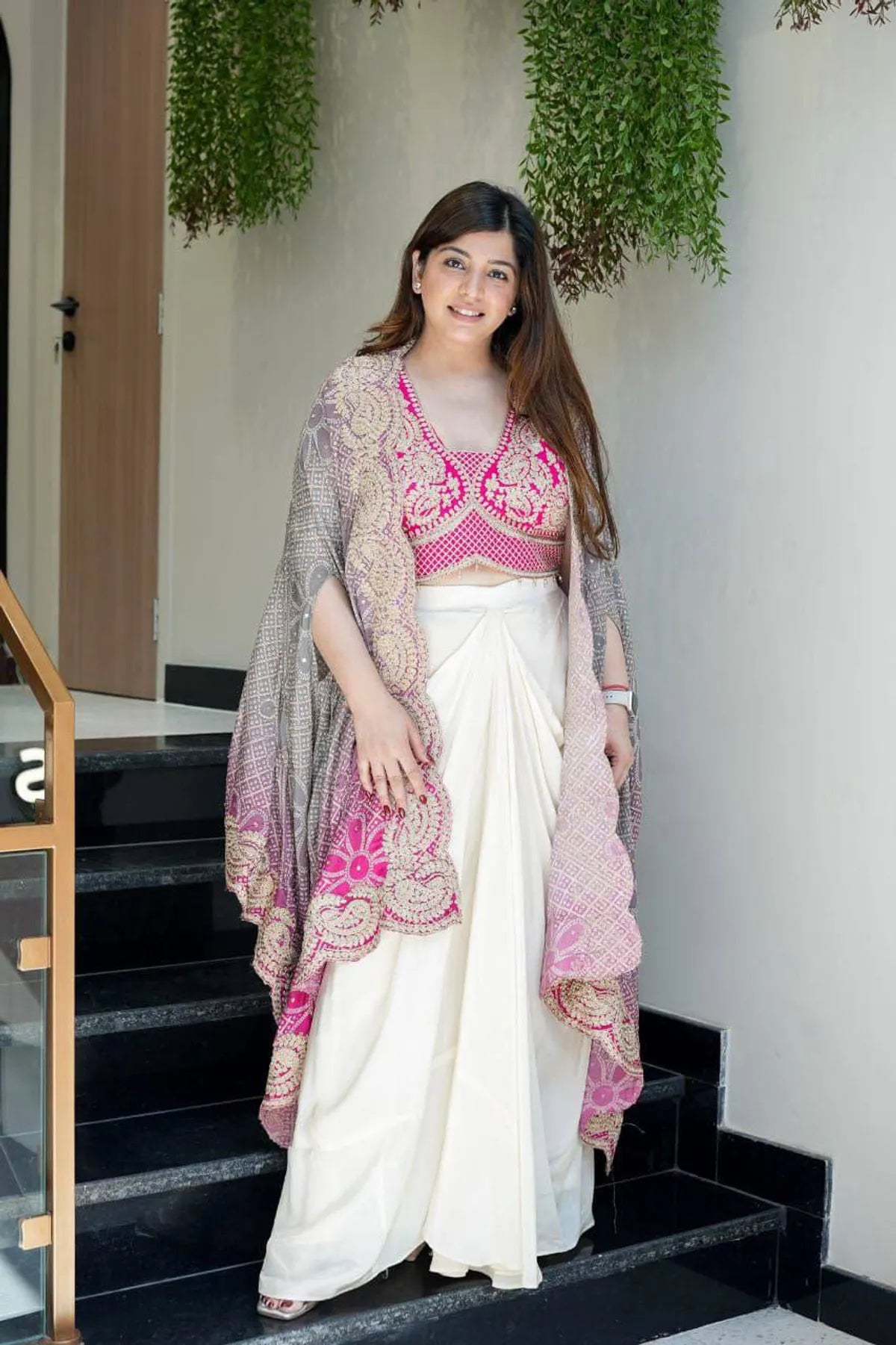 Teal Blue Bandhani IndoWestern Dhoti Set with Heavy Embroidered Blouse & Designer Drape