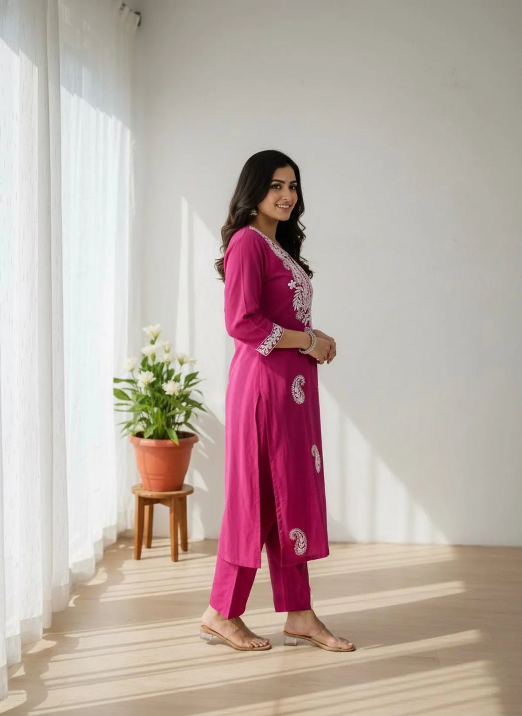 Mustard Khadi Cotton Embroidered Kurta Pant Set for Women