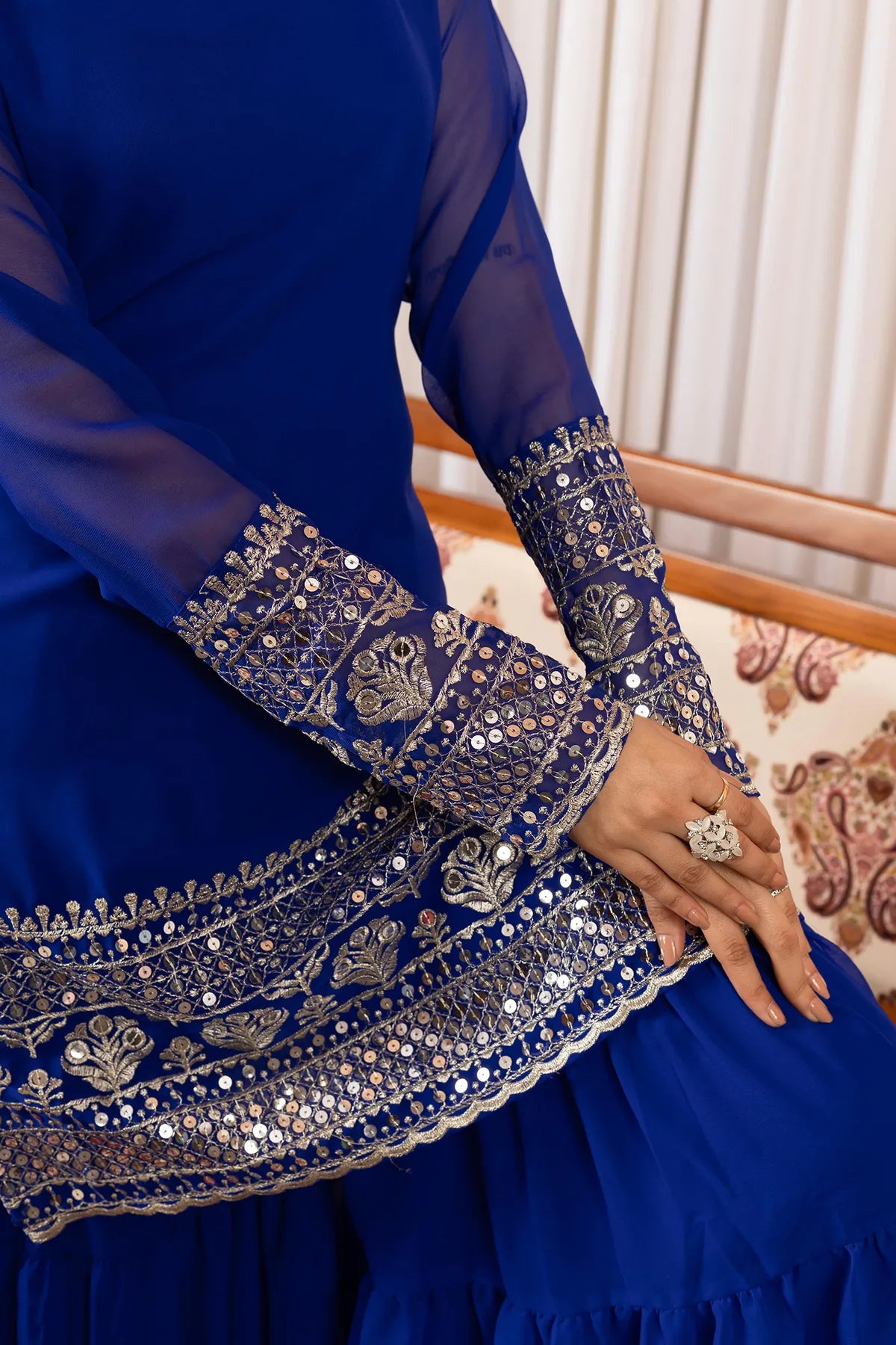 Women's Royal Blue Georgette Embroidered Kurti Sharara & Dupatta Set | Elegant 3 Piece Ethnic Suit