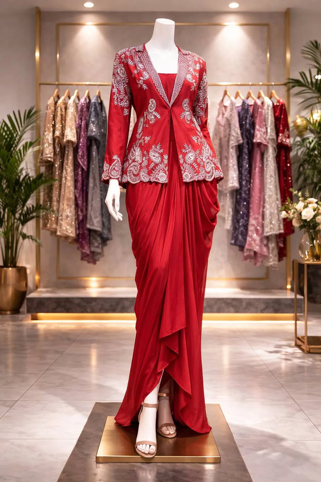 Royal Crimson Dhoti Lehenga with Heavy Embroidered Koti Set for Women | Party & Wedding Wear
