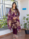 Royal Purple Floral Printed CottonRoyal Purple Floral Printed Cotton Blend Kurta Pant & Dupatta Set Blend Kurta Pant & Dupatta Set