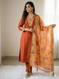 Roman Silk Kurta Pant Set with Floral Chanderi Dupatta | Festive Embroidered Women's Suit Set
