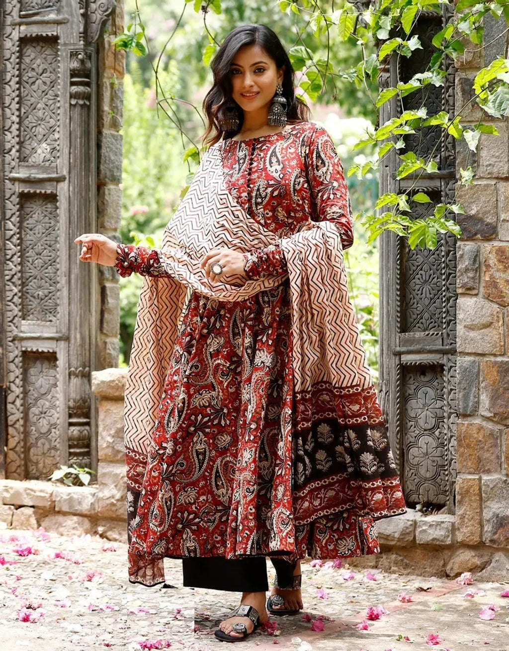 Stylish Maroon Rayon Printed Kurta Pant Set with Printed Dupatta